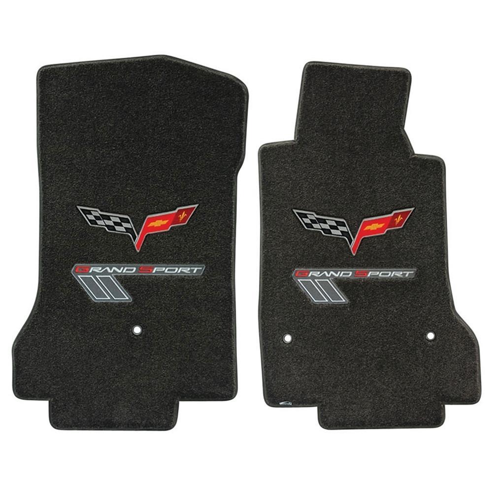 Lloyds Ultimat Floor Mats - Ebony w/ Silver Stripes and C6 Logo: 10-13 Grand Sport (Hook Style Anchor),Interior