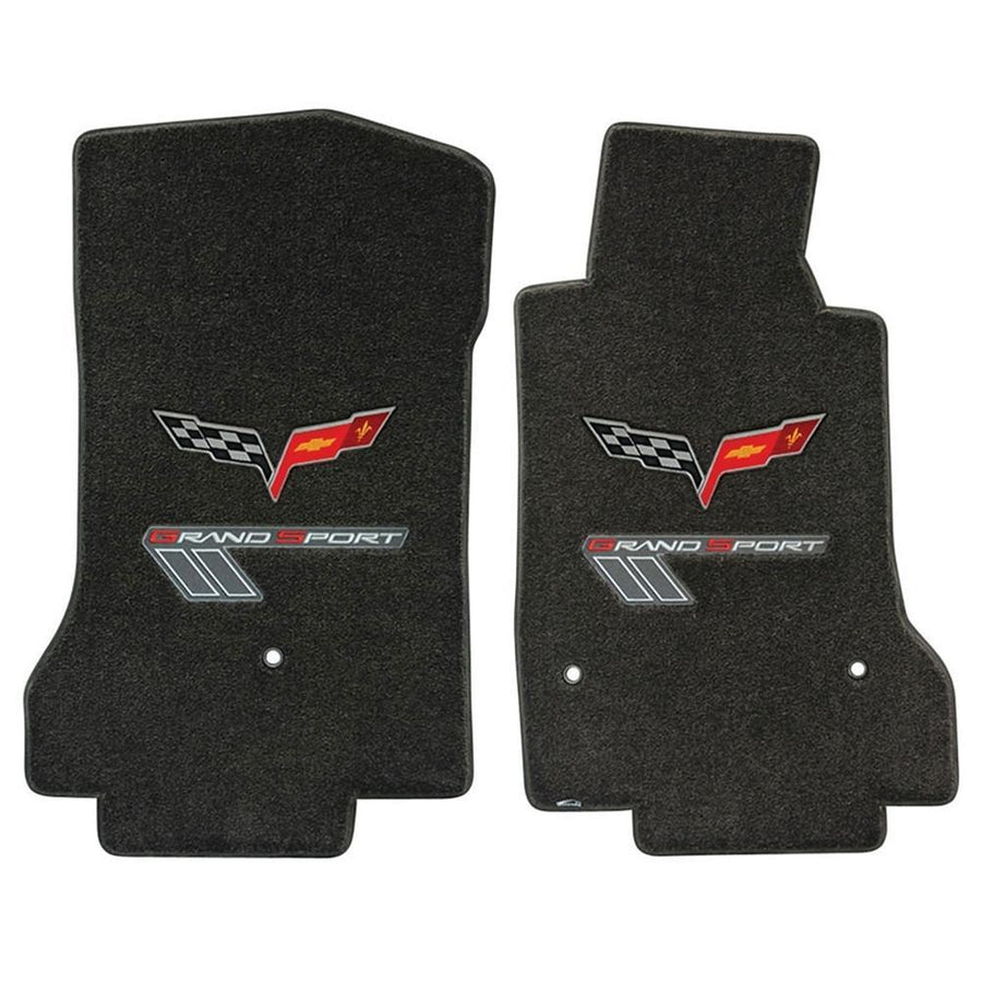 Lloyds Ultimat Floor Mats - Ebony w/ Silver Stripes and C6 Logo: 10-13 Grand Sport (Hook Style Anchor),Interior