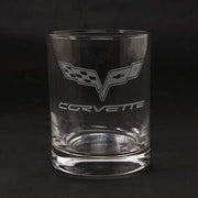 C6 Corvette Cross Flag Etched Old Fashioned Glasses (Set of 4),Home & Office