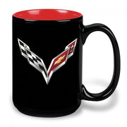 C7 Corvette Crossed Flags Coffee Mug - Black/Red,Glassware & Mugs