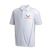C7 Corvette White Sport Polo With Crossed Flags,Polo Shirts