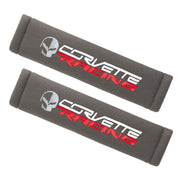 C7 Corvette Racing Seatbelt Harness Pads with Jake Skull - Embroidered,[Grey,Interior