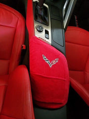 C7 Corvette Seat Armour Console Cover w/Embroidered Crossed Flags Logo- Adrenalin Red : C7 Stingray,Interior