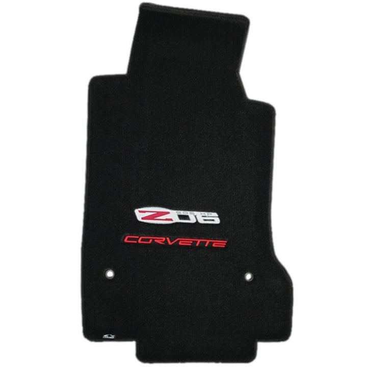 Corvette Floor Mats - Z06 505HP Emblem 2006-2007.5 (Post Anchor) with Corvette Script,[Red Script,Floor Mats