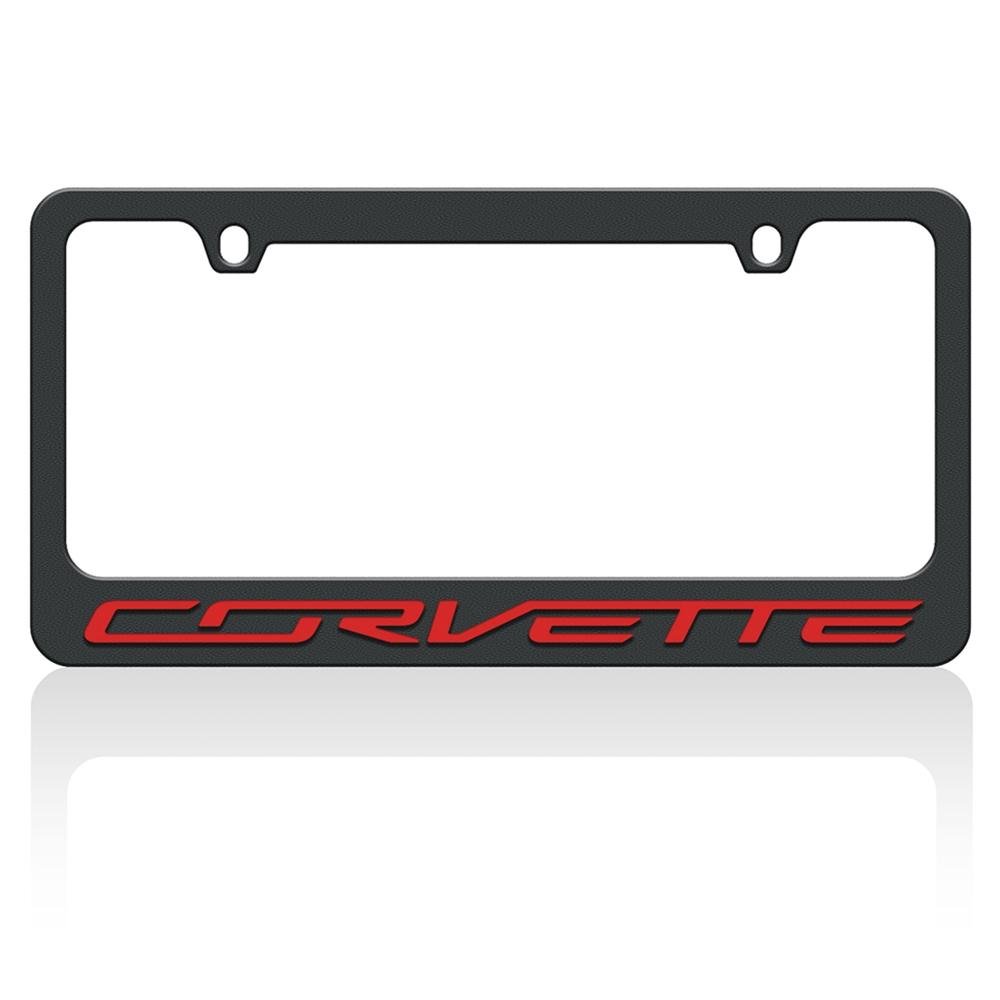 C7 Corvette Red Script on Black License Plate Frame,Exterior