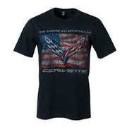 C7 Corvette Vintage USA Flag T-shirt : Black,