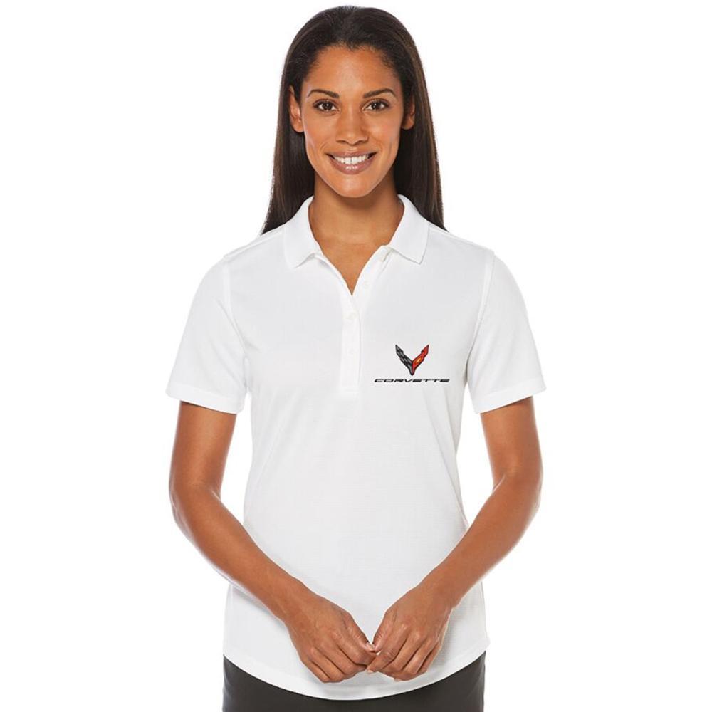 Next Generation C8 Corvette Callaway Dry Core Polo - Ladies : White,Polo Shirts