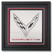 Next Generation C8 Corvette Crossed Flag Emblem Signature Shadow Box - 18.5" inch,Home & Office