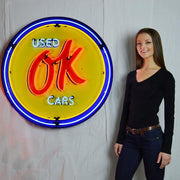 OK Used Cars Neon Sign in a Metal Can : 36in,0